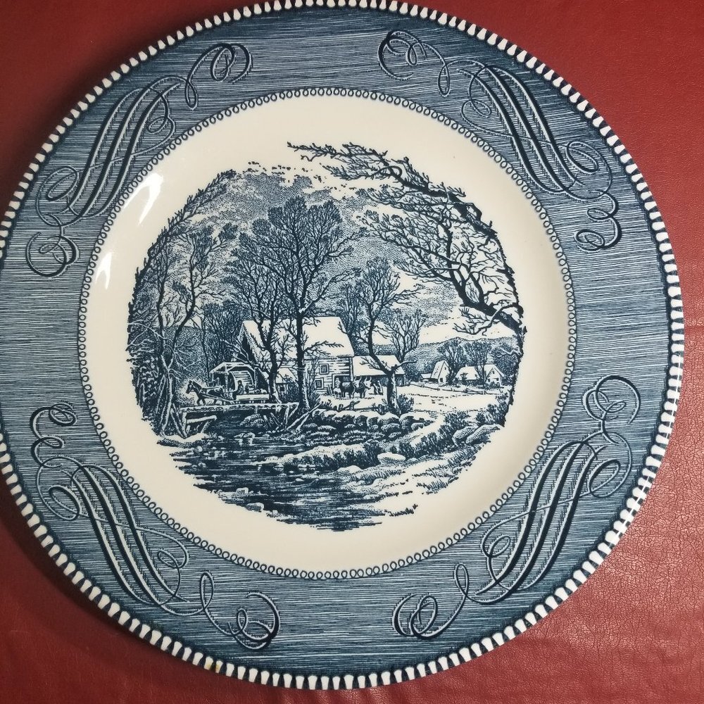 Currier & Ives Blue - Old Grist Mill - Dinner Plate